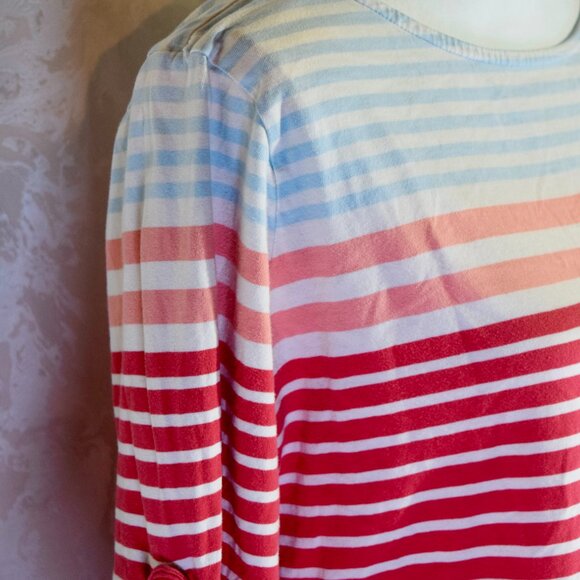 St. John's Bay Women's XL Multi-Color Striped Roll-Tab Sleeve Crew Neck Top - Picture 3 of 5
